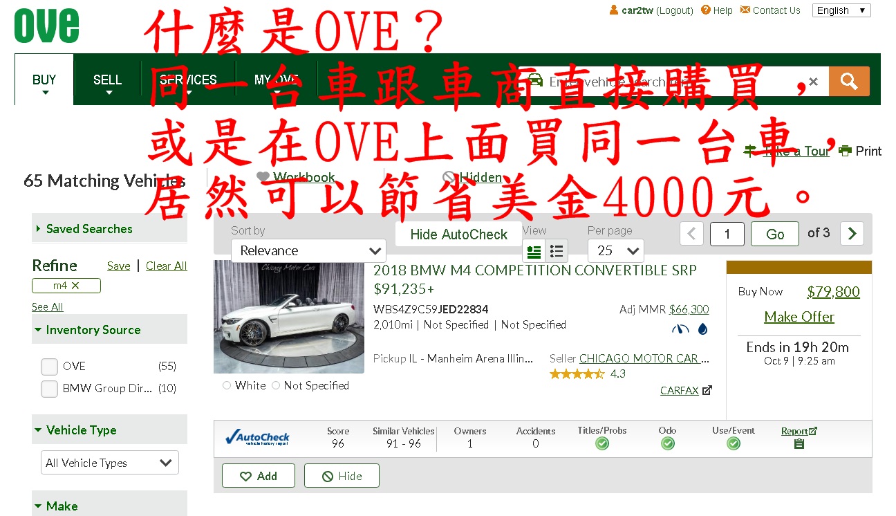 什麼是OVE.com？同一台外匯車跟美國車商直接購買，或是在OVE上面買同一台車，居然可以節省美金4000元。
         